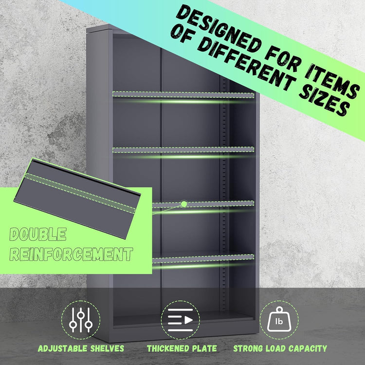 INTERGREAT Storage Cabinet, 72” Steel Locking Closet with Doors and 4 Adjustable Shelves, Tool Unit for Home Office, Garage & Tall Lockable File Cabinet, Grey White.