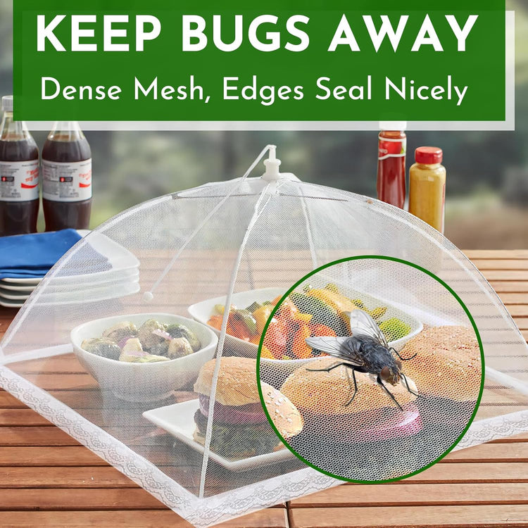 Mesh Food Covers for Outside - Upgraded 6 Pack Large 17x17 in Food Tent Food Cover Outdoors Party Collapsible Picnic Nets Umbrella Mesh Screen Pop Up Food Dome (White)