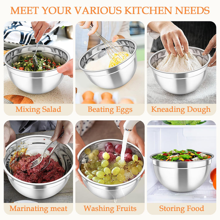 Mixing Bowls Stainless Steel Nesting Salad Bowls Set (6 Count)
