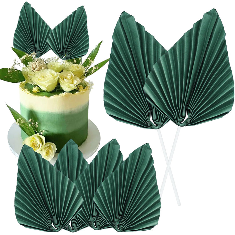6Pcs Paper Palm Fan Cake Toppers Palm Spear Leaves Fan Cupcake Toppers Cake Insert Decorations Craft DIY Cake Bakeware Decoration for Birthday Party Wedding Party Decor Supplies Green (6 Count)