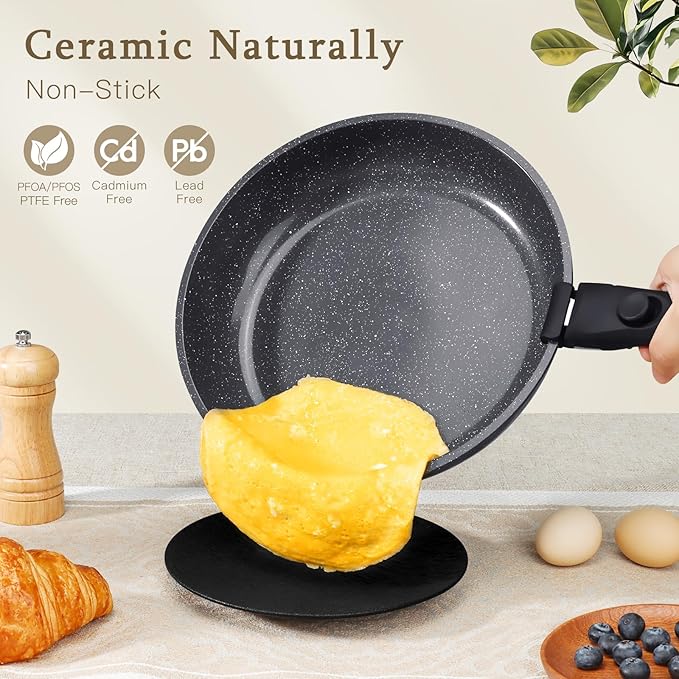 GiPP Ceramic Pots and Pans Set Non Stick, Nonstick Detachable Handle Cookware Sets, Healthy Non Toxic PFAS PFOA & PTFE Free, Dishwasher &Oven Safe, Induction Kitchen Pot and Pan, 21 Piece Grey