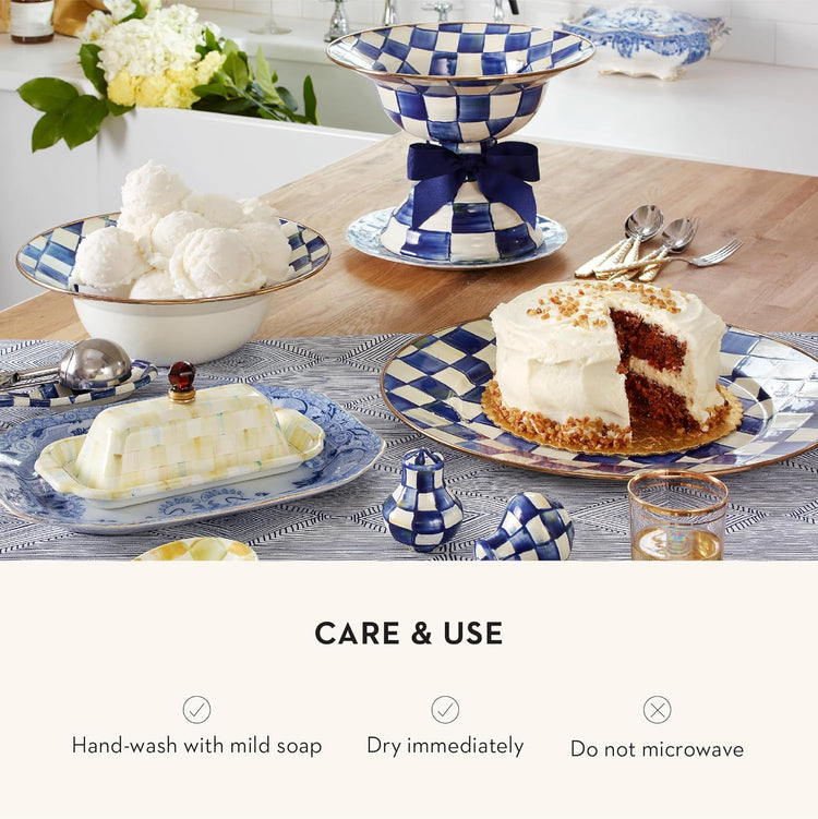 MACKENZIE-CHILDS Enamel Serving Platter, Decorative Serving Platter for Food, 16 Inches, Blue-and-White Royal Check