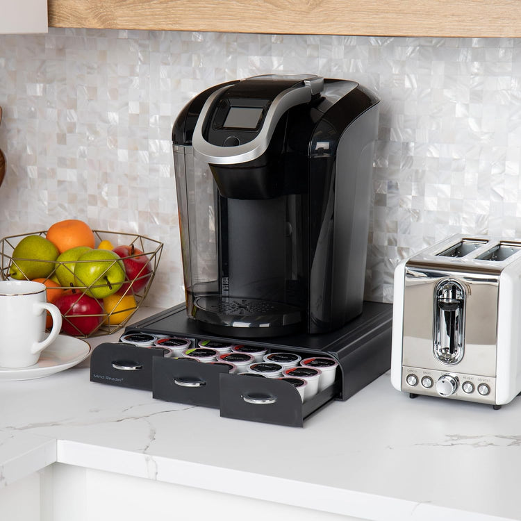 Mind Reader Single Serve Coffee Pod Organizer with 3 Drawers, 36 Pod Capacity, 13.5"L x 12.25"W x 2.5"H, Black (Pack of 8)