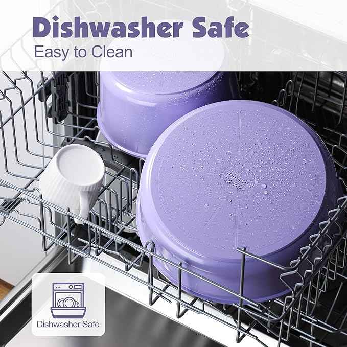 SENSARTE 17 Piece Ceramic Pots and Pans Set, Nonstick Detachable Handle Cookware, Induction Kitchen Cookware Set with Removable Handle, Dishwasher & Oven Safe (Purple)