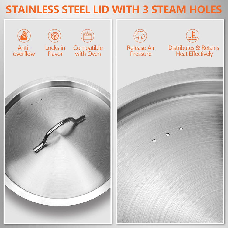Large Stock Pot with Lid - 40 Quart Stainless Steel Cookware, 10 Gallon Heavy Duty Soup Pot, Big Pots for Cooking, Compatible Induction & Oven