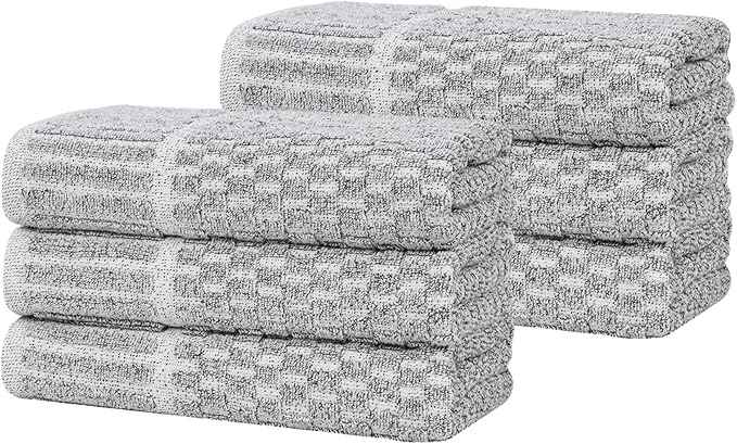 Superior Juno Viscose Cotton Blend Medium Weight Towels, for Kitchen, Bathroom, Shower, Spa, Plush, Quick Dry, Soft Towels, Bath Essentials, Border Detail, Absorbent Hand Towels, Set of 6, Charcoal