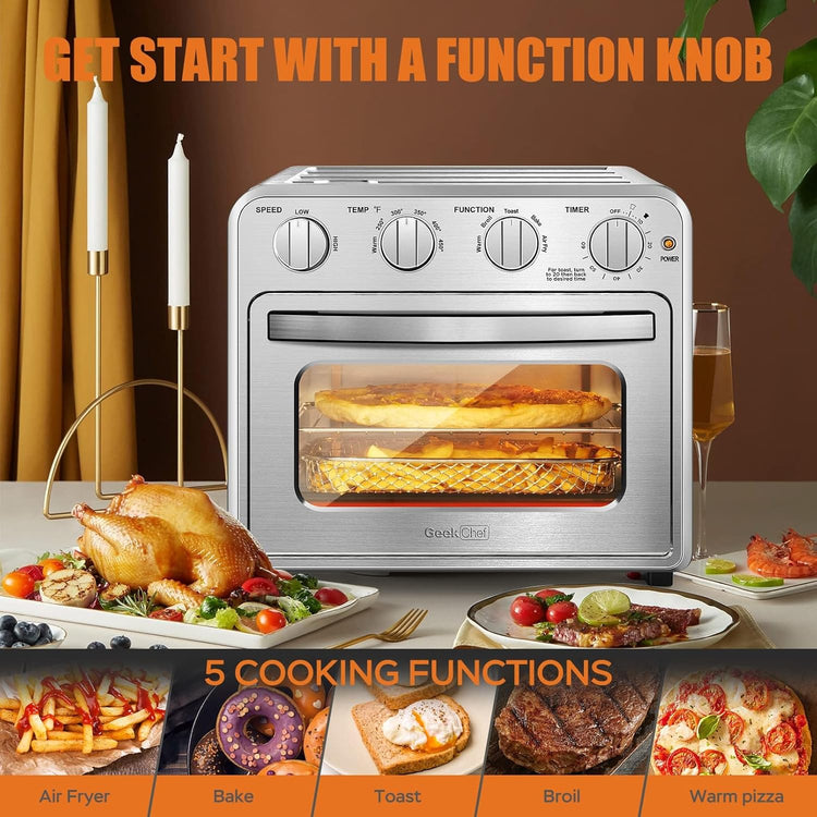 Air Fryer, Geek Chef Convection Air Fryer Toaster Oven, 4 Slice Toaster Airfryer Countertop Oven, Electric Hot Oven Oilless Cooker, Accessories, ETL Listed, 16QT