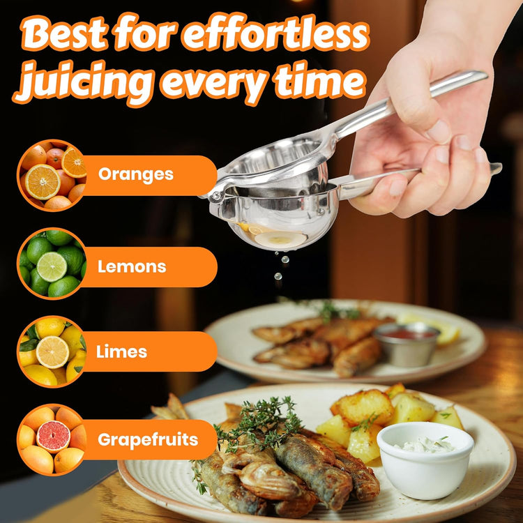 Stainless Steel Lemon Squeezer | Heavy Duty Handheld Juicer with Large Bowl | Premium Manual Citrus Press | Stainless Steel Lemon Lime Squeezer & Juicer Hand Press | Rust-Resistant, Dishwasher Safe
