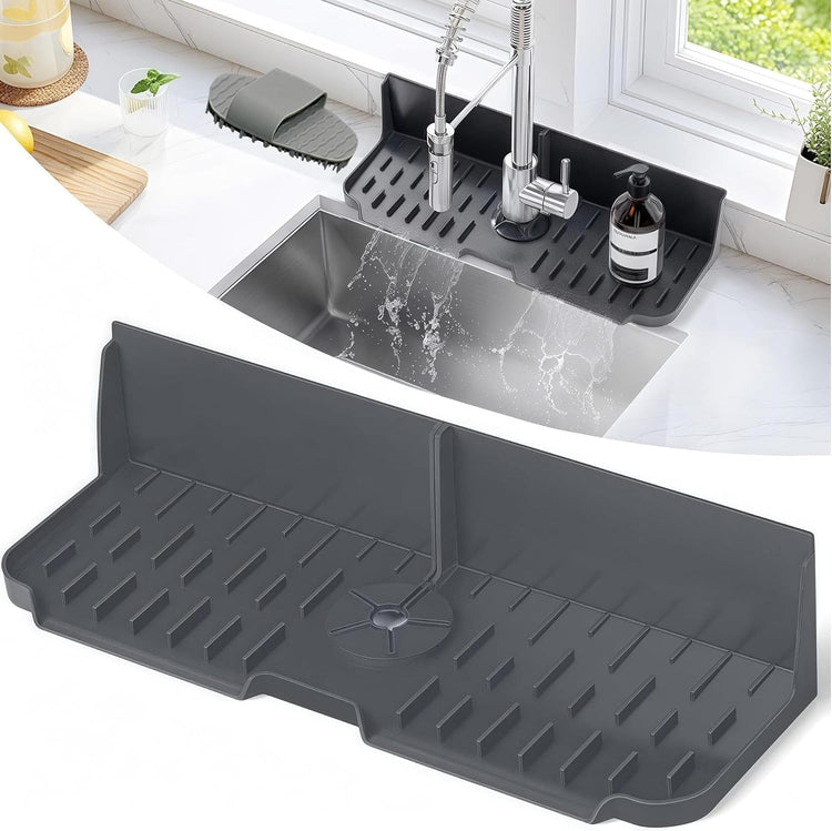 Kitchen Sink Splash Guard,Sink Draining Pad Behind Faucet,Faucet Mat for Kitchen Sink,Comes with a Silicone Brush for Cleaning Drying Mat for Countertop Protect