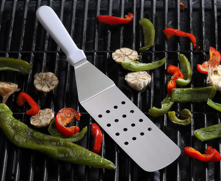 New Star Foodservice 36176 Plastic Handle Flexible Grill Turner/Spatula, 14.5-Inch, Perforated, White