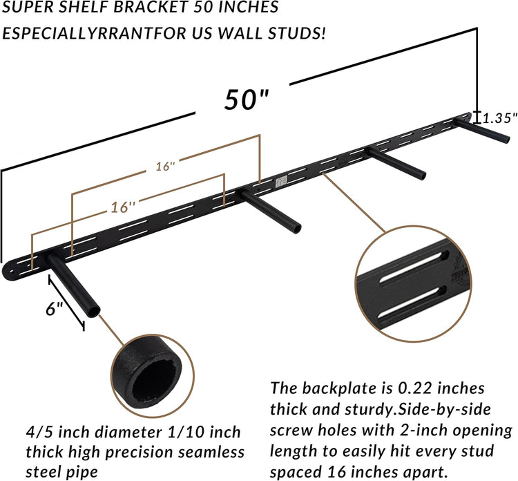 Rustic Floating Shelves 60 inch Long 8 "deep Set of 2, Heavy Duty Wood Wall Mounted Shelves for Bathroom Living Room Kitchen,Book Shelves with Thickened Hidden Bracket- Walnut
