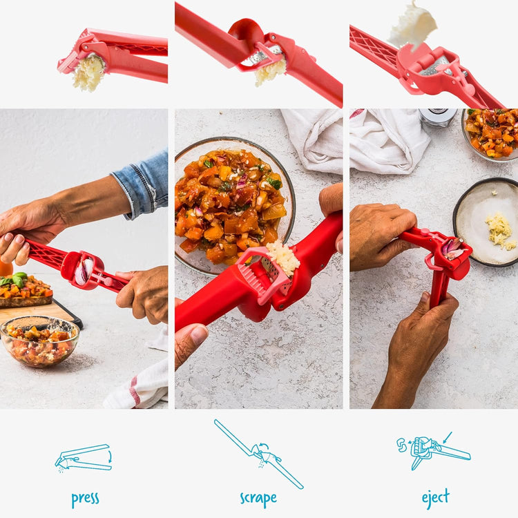 Dreamfarm Garject Lite 2-In-1 Garlic Peeler, Garlic Press & Mincer with Garlic Peel Ejector, Nylon - Red
