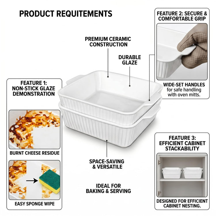 10" Square Ceramic Casserole Dish Set of 2 (2 Count)