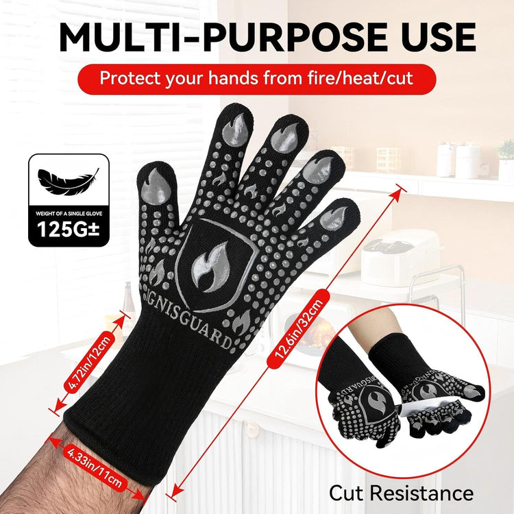 BBQ & Grill Gloves, Oven Gloves, 1472°F Silicone Oven Mitts Heat Resistant Grilling Gloves Fireproof Non-Slip for Barbecue Cooking Baking Smoking, 1-Pair Gray(L)