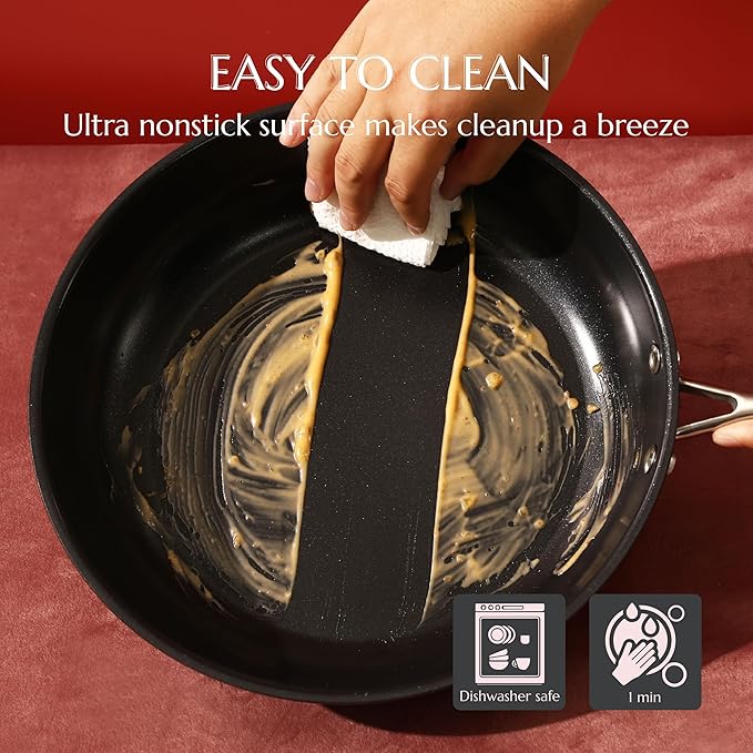 UUKRAVE Ceramic Nonstick Skillets Set (8"/9.5"/11") - Omelette Pans & Egg Pan for Healthy Cooking, Stay-Cool Handle, PFAS/PFOA/PTFE-Free, Oven/Dishwasher Safe for Busy Kitchen, Stackable, Black
