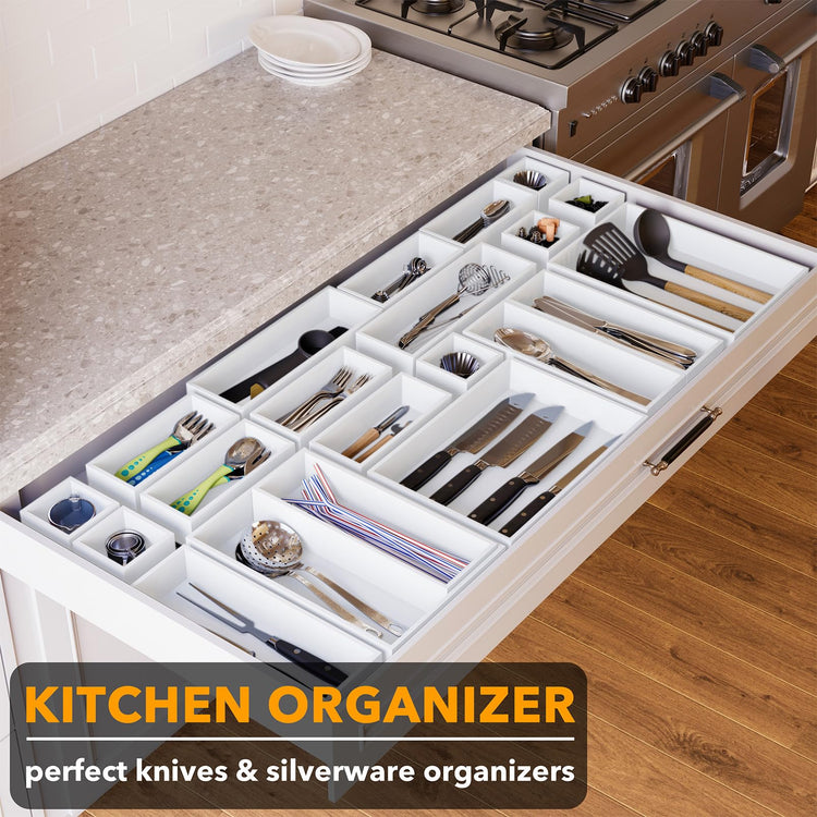21 Piece Bamboo Drawer Organizer Storage Boxes Set