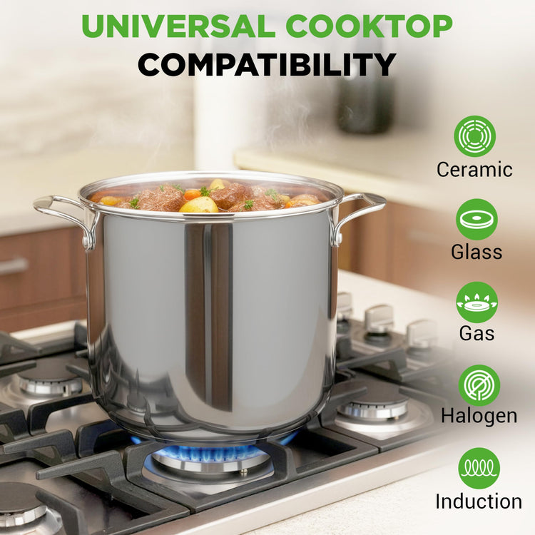 15 Quart Stainless Steel Stock Pot with Tempered Glass Lid