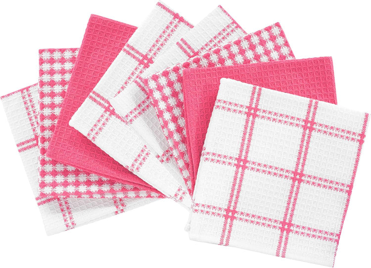 T-Fal Premium Waffle Dish Cloths: Highly Absorbent, Super Soft Long Lasting - 100% Cotton, 12"x13" Flat Waffle Dish Towel for Cleaning & Drying Dishes, (8-Pack), Pink - Nestoria