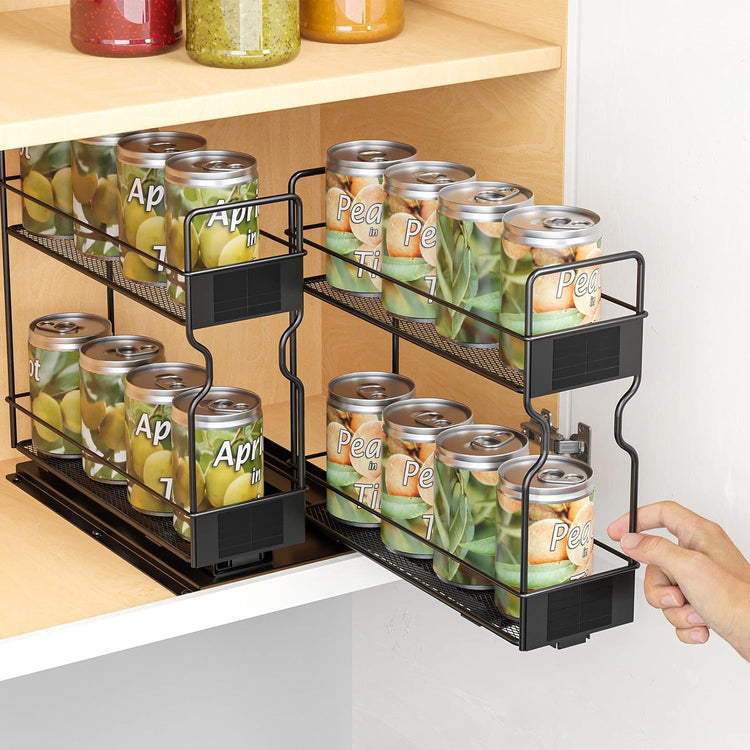 SpaceAid Pull Out Spice Rack Organizer for Cabinet, Heavy Duty Slide Out Seasoning Kitchen Organizer, Cabinet Organizer, with Labels, 7.7" W x10.75 D x10 H, 2 Drawers 2-Tier