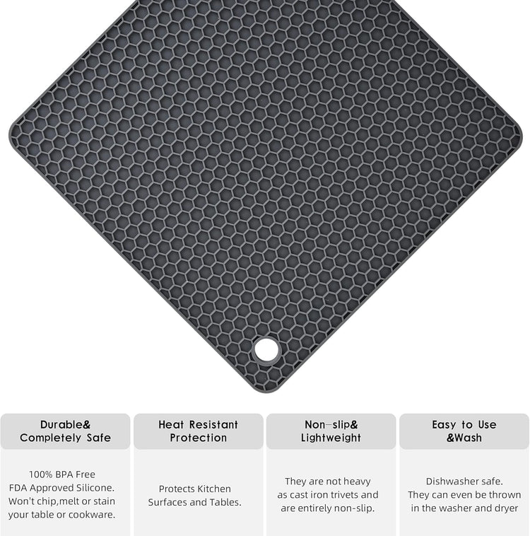 Silicone Trivets for Hot Dishes, Trivet Hot Pads for Kitchen, Trivets for Hot Pots and Pans, Multi Use Silicone Pot Holders Trivet Mat, Heat Resistant Mats for Countertop Set 4 Light Gray