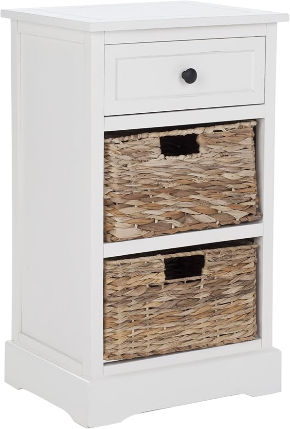 SAFAVIEH Home Collection Carrie Distressed Cream/ Natural Wicker 3-Drawer Storage Nightstand Side Table (Fully Assembled)