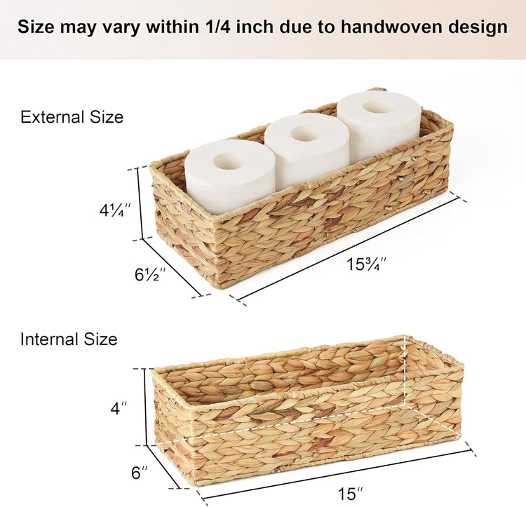 StorageWorks Toilet Tank Basket for Bathroom, Water Hyacinth Storage Baskets for Toilet Tank Top, 2-Pack