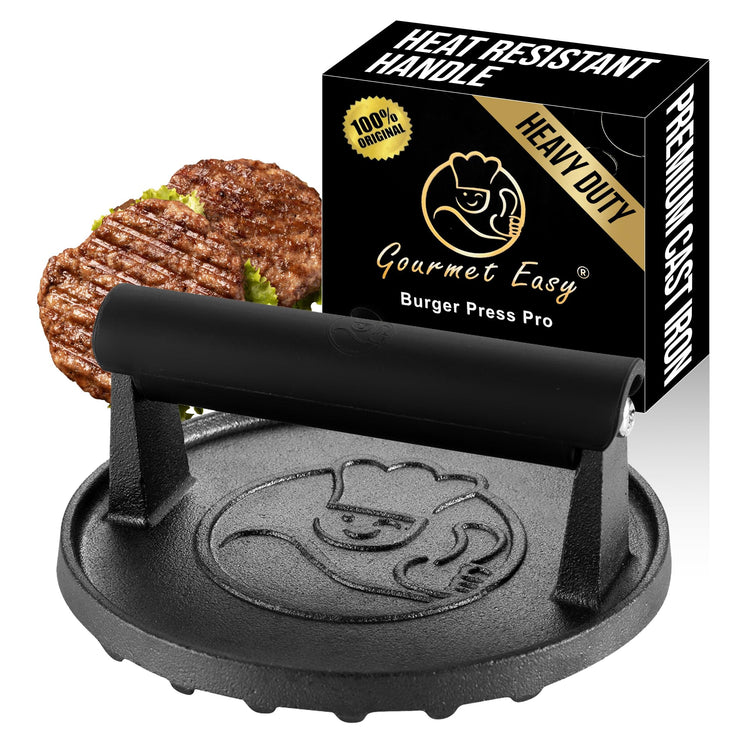 Cast Iron Smash Burger Press with Heat Resistant Handle