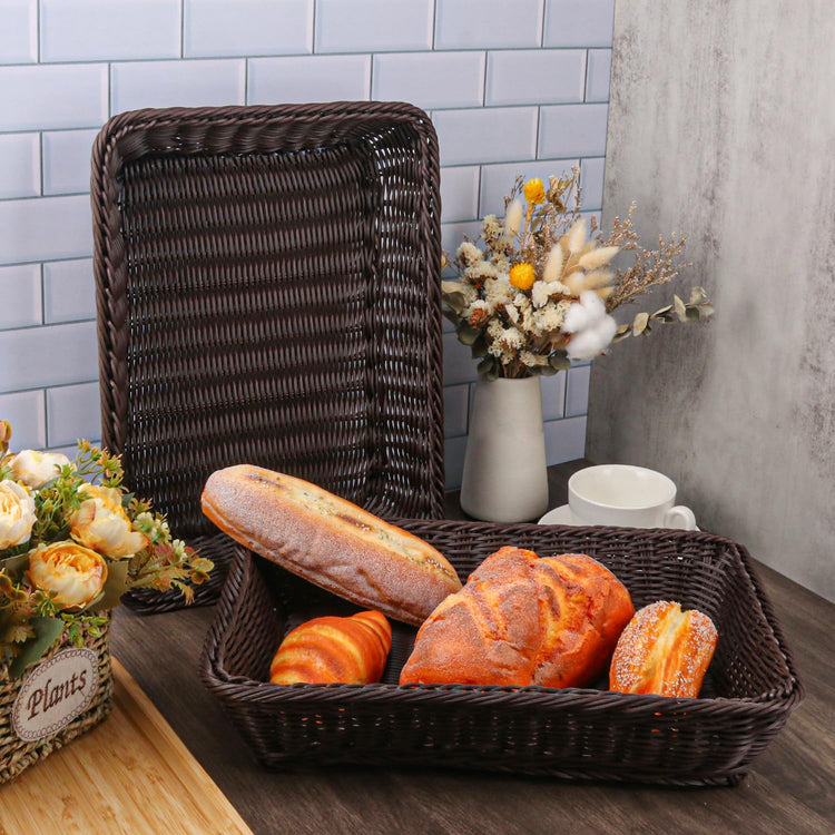 5 Pack 16 Inch Deep Coffee Wicker Bread Basket (5 Count)
