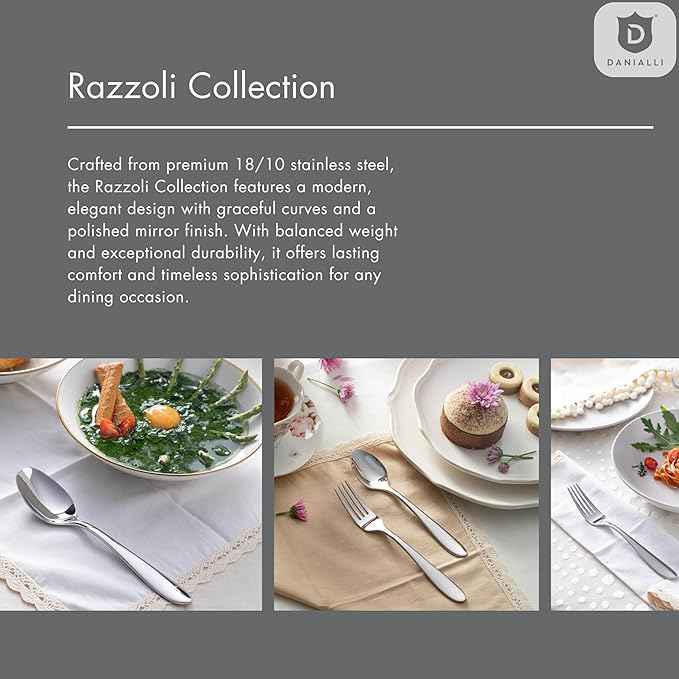 Modern Silverware Set, 18/10 Stainless Steel Flatware, Mirror Finish, Dishwasher Safe, Elegant Cutlery for Home and Dining, Built to Last (60-Piece, Razzoli)
