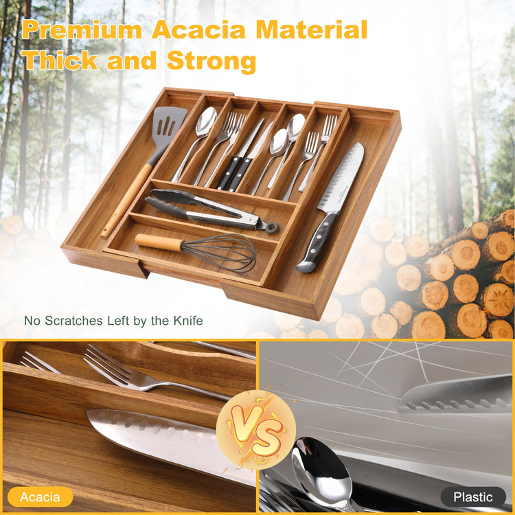 Large Premium Acacia Silverware Organizer
