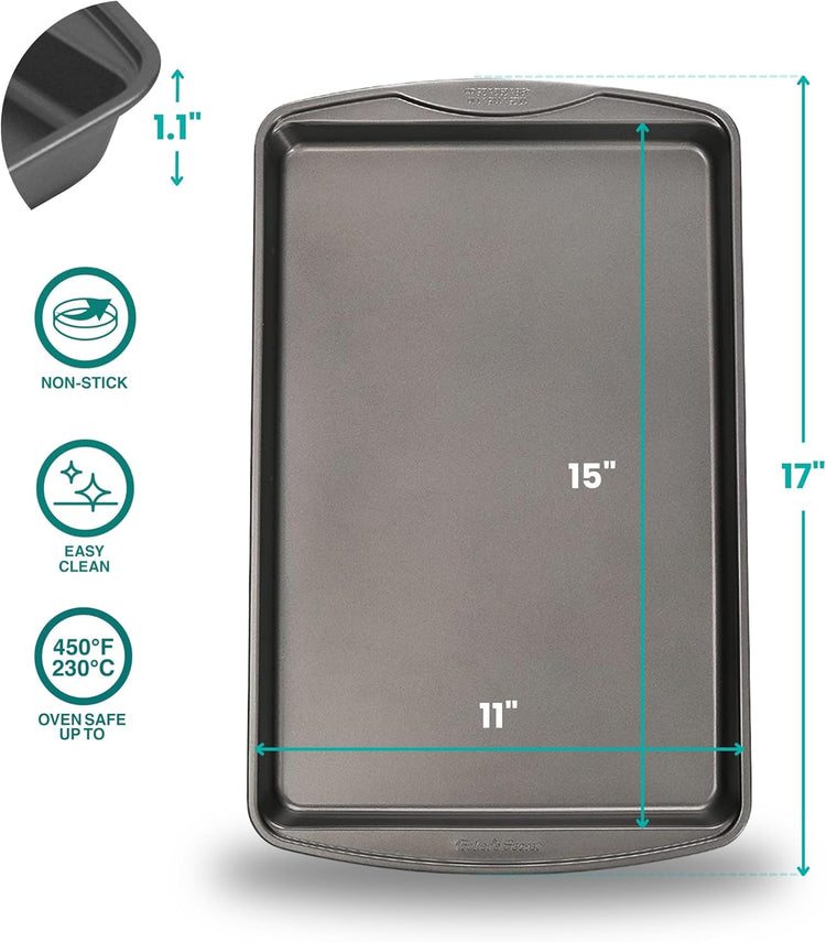 Baker's Secret Nonstick Cookie Sheets 15in baking area, Baking Trays for Oven Premium Food-Grade Coating, Non-stick Cookie Sheets, Baking Accessories - The Classic Collection (2x Medium 15" x 11")