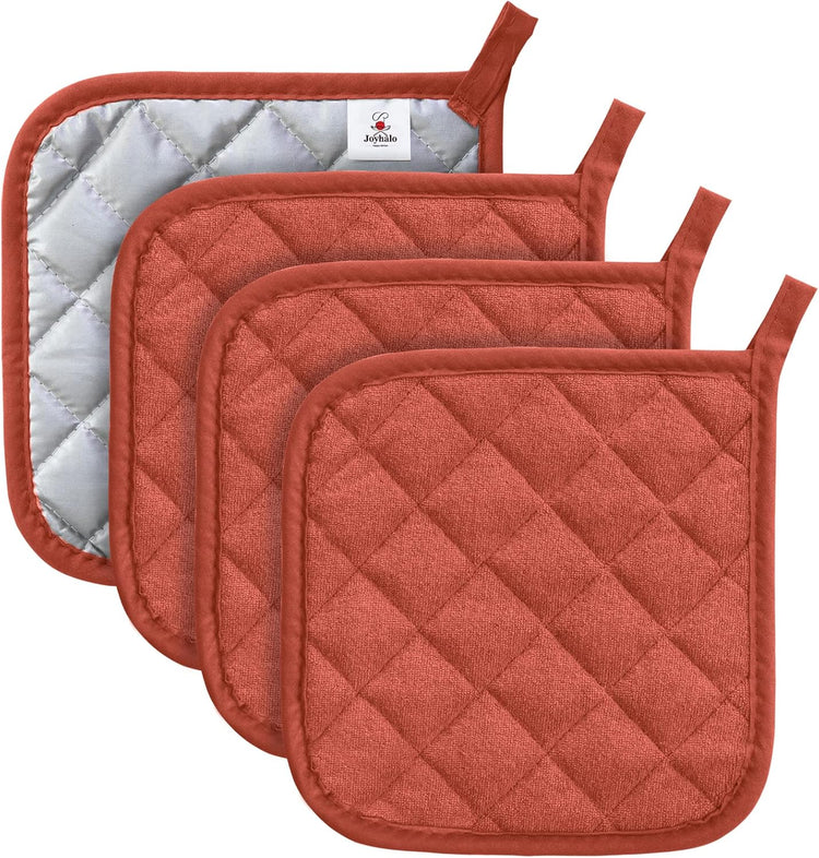 Joyhalo 4 Pack Pot Holders for Kitchen,Cotton Oven Holder with Great Heat Resistance,Non Slip Hot Pads for Kitchen Clearance,Spice