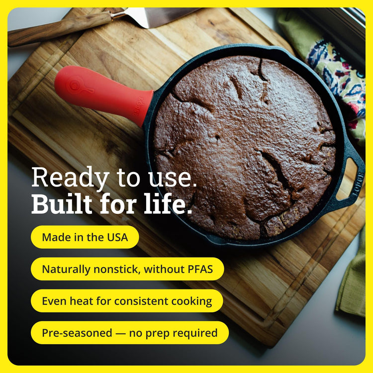Pre Seasoned Cast Iron Skillet with Silicone Handle Holder
