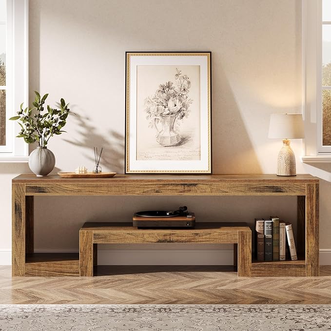Tribesigns 63-Inch TV Stand for 55/60/65/75-Inch TVs, Farmhouse Entertainment Center with Open Storage Shelves, Wood Television Console for Living Room, Bedroom