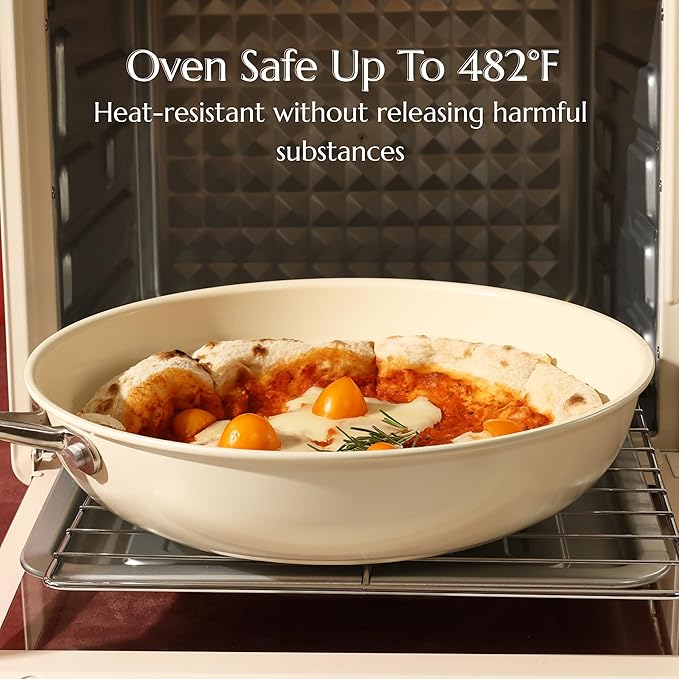 UUKRAVE Ceramic Small Frying Pan, 8" Nonstick Ceramic Frying Pan, Egg & Omelet Pan with Stay-Cool Handle, Healthy & Non-Toxic, PFAS/PTFE-Free, Induction Compatible, Dishwasher & Oven Safe, Cream