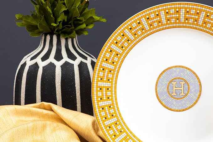 White and Gold Dinnerware Set - 58 Piece 'Mosaic' Dinner Set Luxury Bone China 24K Gold Inlays for Everyday use or Formal Occasions