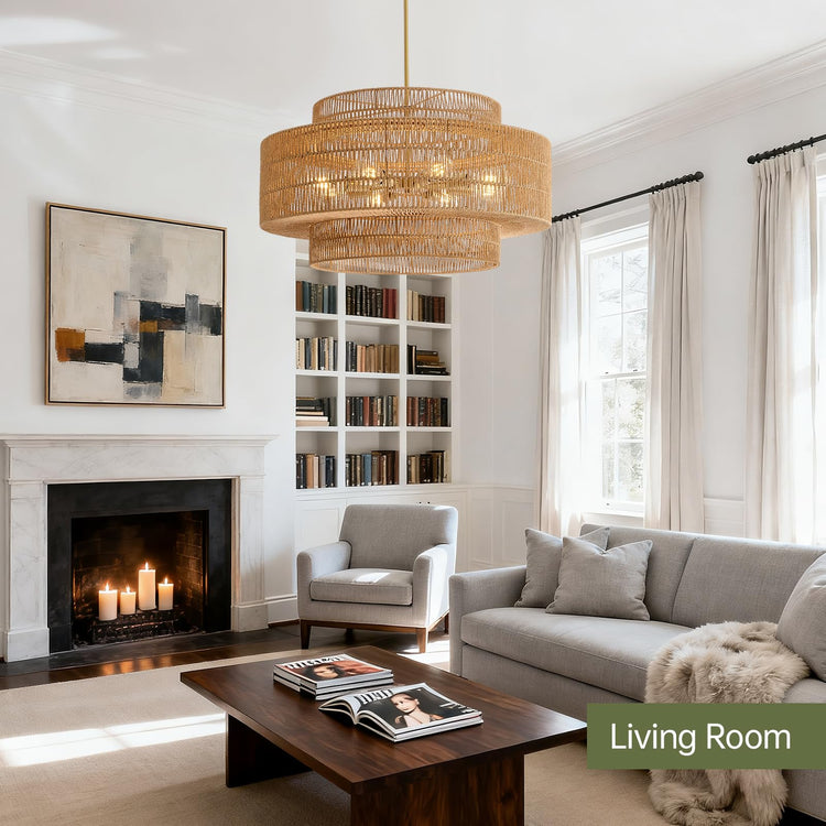 30" Rattan Chandelier for Dining Room