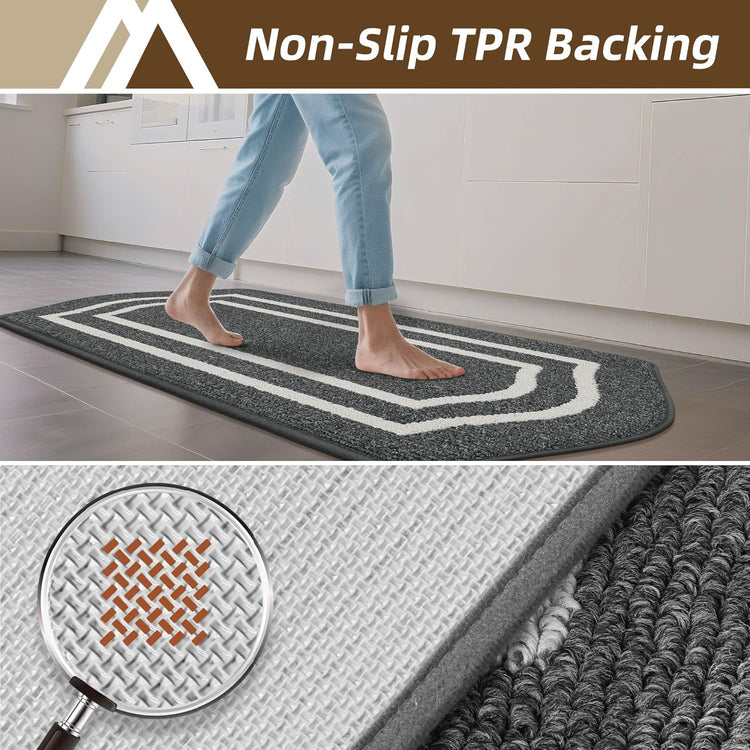 COSY HOMEER Long Kitchen Floor Mats for in Front of Sink Super Absorbent Kitchen Rugs and Mats 24"x48"+24"x59"Non-Skid Kitchen Mat Standing Mat Washable,Polypropylene,Dark Grey,Frame