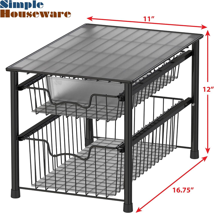 Simple Houseware Stackable 2 Tier Basket Drawer, Black