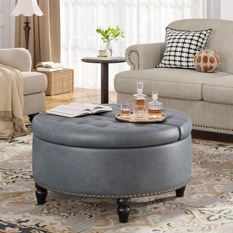 30 Inch Large Round Ottoman with Storage Circular