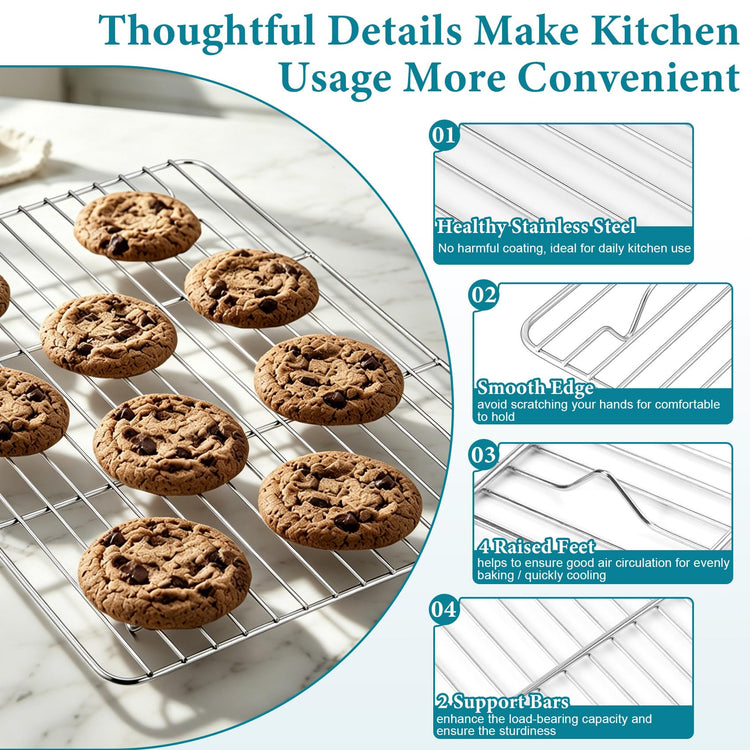 Cooling Rack Silver Stainless Steel Baking Rack for Oven (4 Count)
