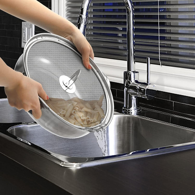 Splatter Screen for Cooking - Stainless Steel Grease Splatter Guard for Frying Pan with Foldable Knob, As a Strainer Set of 3(10", 11.5", 13"), Dishwasher Safe