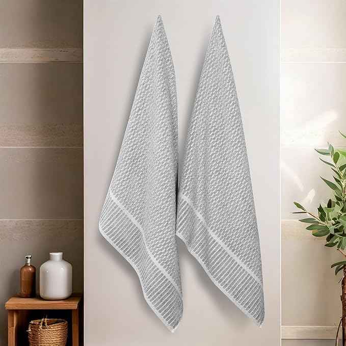 Superior Juno Viscose Cotton Blend Medium Weight Bath Sheets, for Bathroom, Shower, Spa, Plush, Quick Dry, Ultra-Soft Towels, Essentials, Border Detail, Oversized Towels, Set of 2, Charcoal