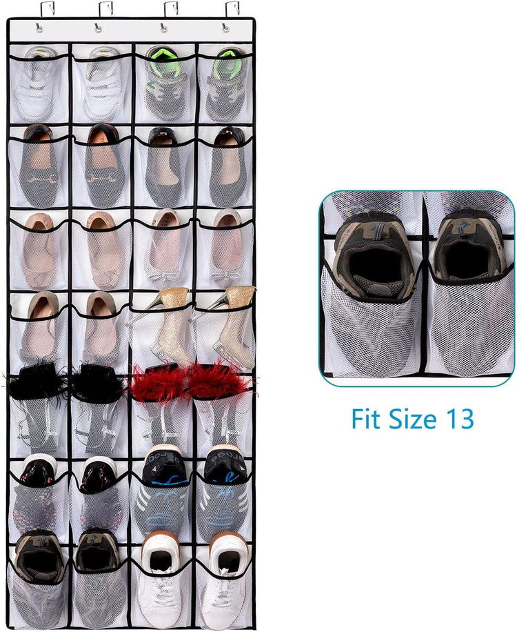 REGELETO 28 Large Pocket Over the Door Shoe Organzier, Hanging Shoe Rack for Door Large Capacity Shoe Organizer Holder with 4 Metal Hooks.