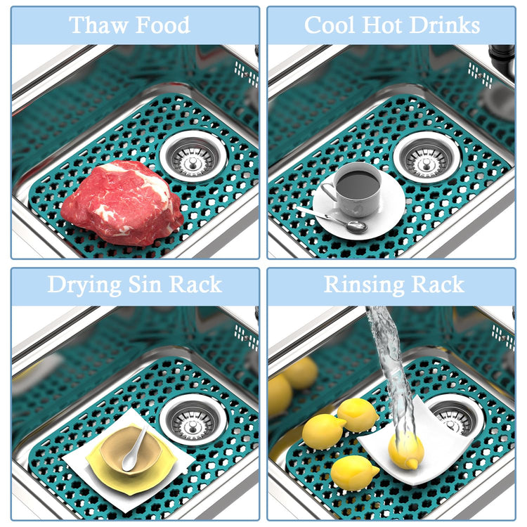 2 Pack Silicone Sink Protector Mat for Kitchen Sink Rear Drian Green