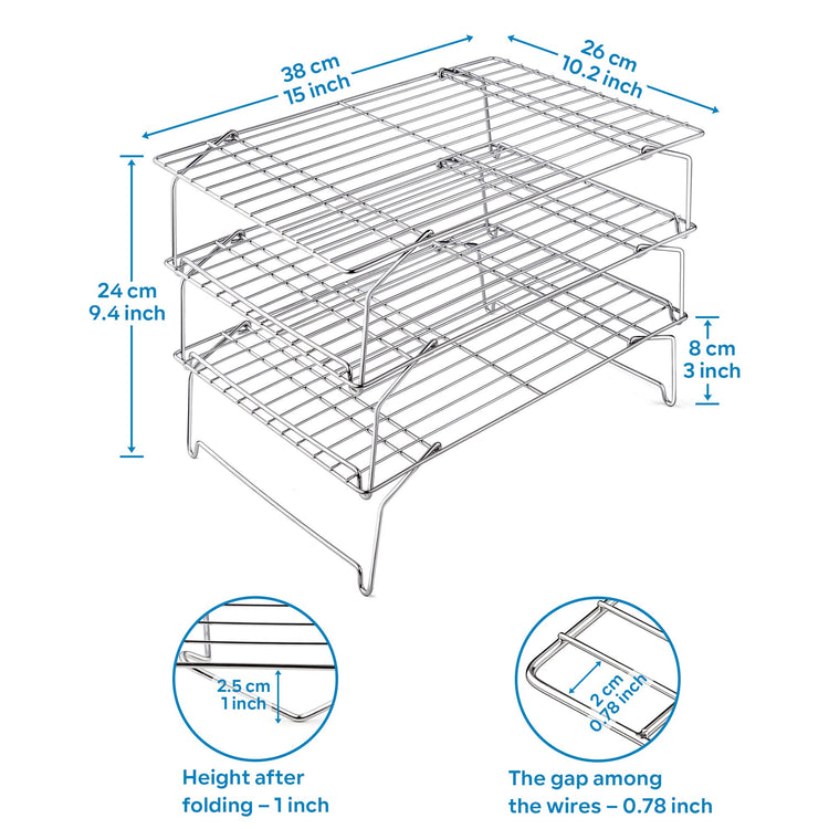 3 Tier 15x10IN Cookie Cooling Rack for Cooking Stackable Collapsible