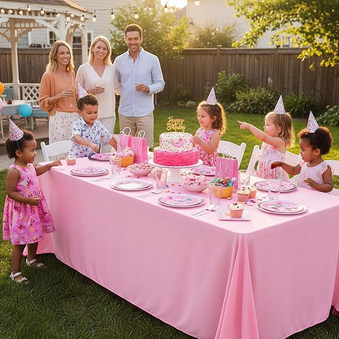 10-Pack Pink Tablecloths for Rectangle Tables, 70 x 120 Inches, Stain-Resistant Polyester Fabric for 6 Foot Tables - Washable Table Covers for Weddings, Banquets, Birthday Parties, Events
