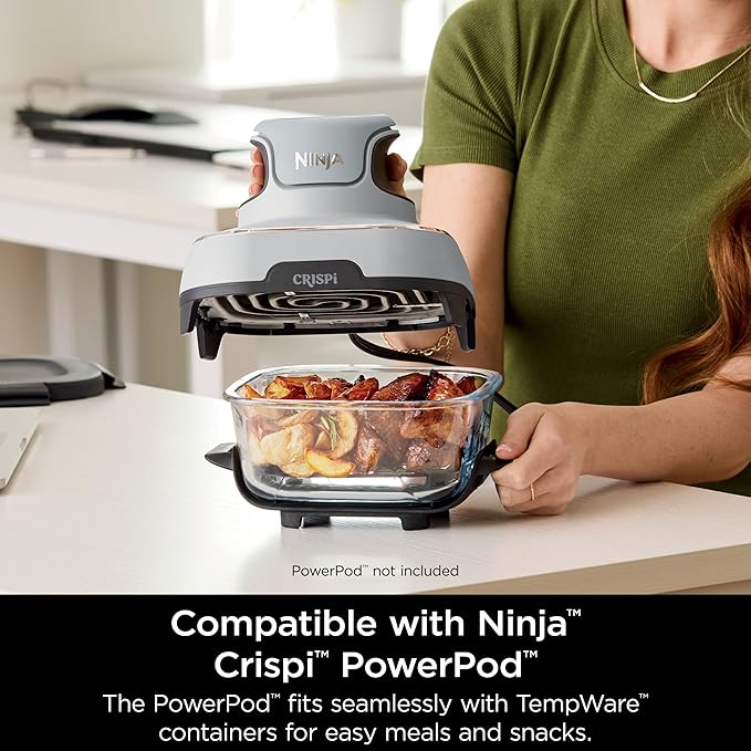 Ninja 6-Cup 2-Pack CleanCrisp Glass Containers for Meal Prepping with Leak-Proof Storage Lids, Compatible with Ninja Crispi Portable Cooking System, Microwave, Freezer & Dishwasher Safe, XSKSFN2X6CUP