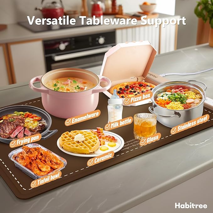 3-Pack Silicone Food Warming Mat & Food Warmers for Parties Buffet - Rapid Heating 6-Level Temp Control, Rollable Portable Easy Clean - Value Set for Gatherings & Home Daily UseοΌBrownοΌ