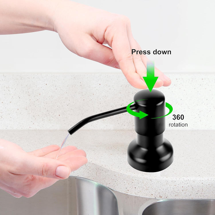 Soap Dispenser for Kitchen Sink, Sink Soap Dispenser with Longer Threaded Shaft Shank, 47" Extension Tube Connects Directly to Dish Soap Container, Wider Pump Head Base (Black)